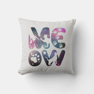 Meow - Cute Cat Silhouettes och Tass avtryck Desig Kudde