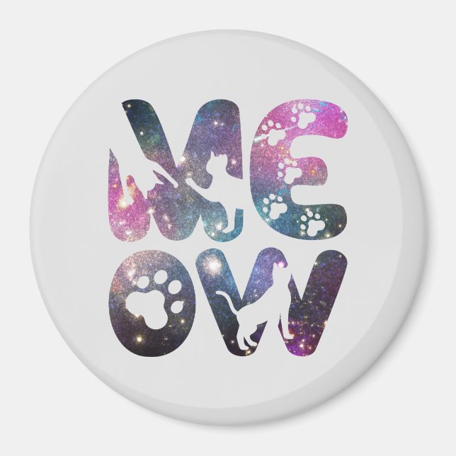 Meow - Cute Cat Silhouettes och Tass avtryck Desig Magnet (Framsidan)