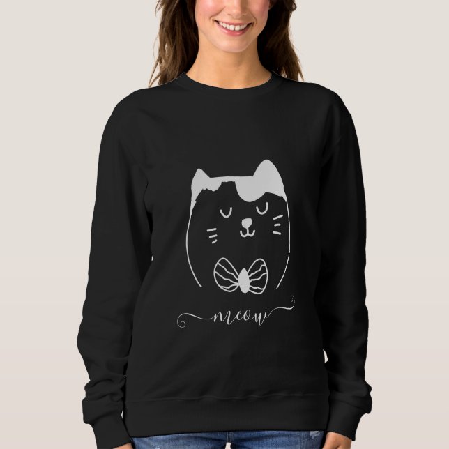 Meow Cute Cat Teckning T Shirt (Framsida)