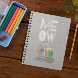 Meow Cute Reading Bokar Personlig Namn Anteckningsbok