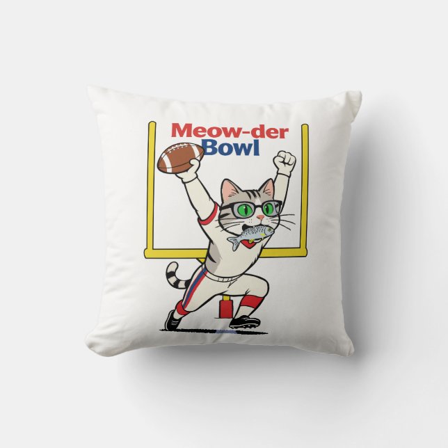 Meow-der Bowl Mästare Katt Fotboll  Kudde (Framsida)