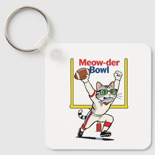 Meow-der Bowl Mästare Katt Fotboll  Nyckelring (Framsida)