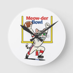 Meow-der Bowl Mästare Katt Fotboll Rund Klocka