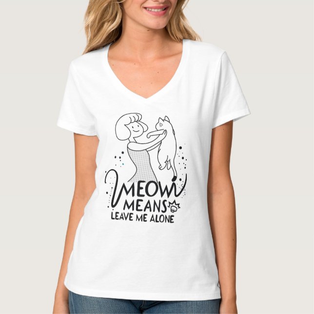 Meow Elak Lämnar mig Ensam - Aesthetic Funny Cat T Shirt (Framsida)