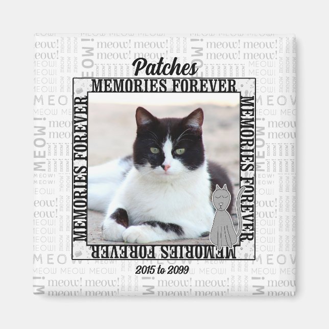 Meow Faded Background Cat's Photo Pet Memorial Magnet (Framsidan)