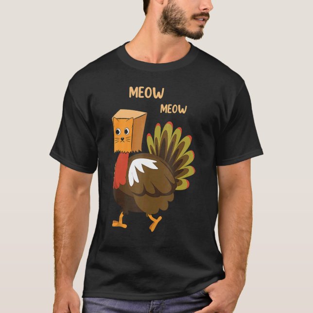 Meow Fake Cat  Family Matching Thanksgiving Turkey T Shirt (Framsida)