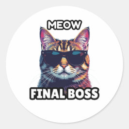 Meow Final Boss Cool Cat Sticker Runt Klistermärke