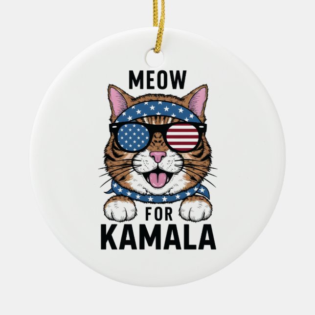 Meow for Kamala Valection Cat Dam Gift Julgransprydnad Keramik (Framsidan)