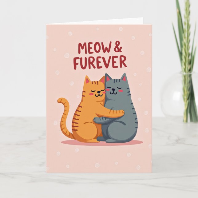 Meow Forever Cute Cat Love Card Kort (Framsida)