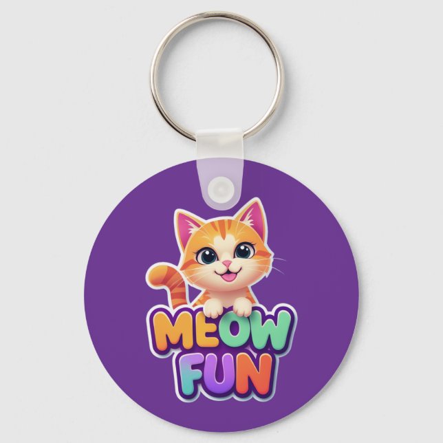 Meow Fun - Cute Smiling Cat Keychain Nyckelring (Framsida)