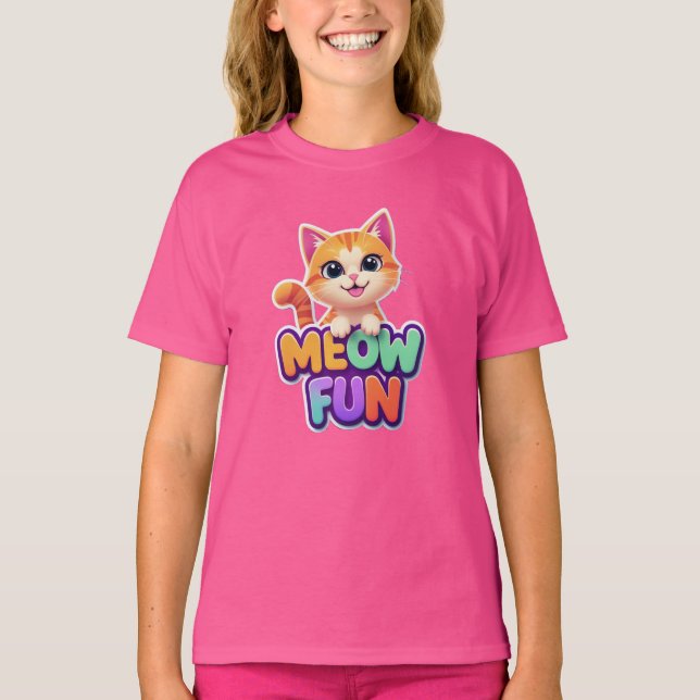 Meow Fun - Cute Smiling Cat T-Shirt (Framsida)