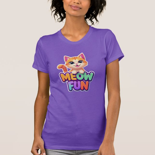 Meow Fun - Cute Smiling Cat T-Shirt (Framsida)