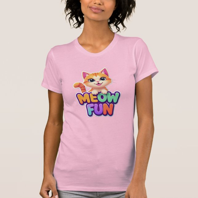 Meow Fun - Cute Smiling Cat T-Shirt (Framsida)