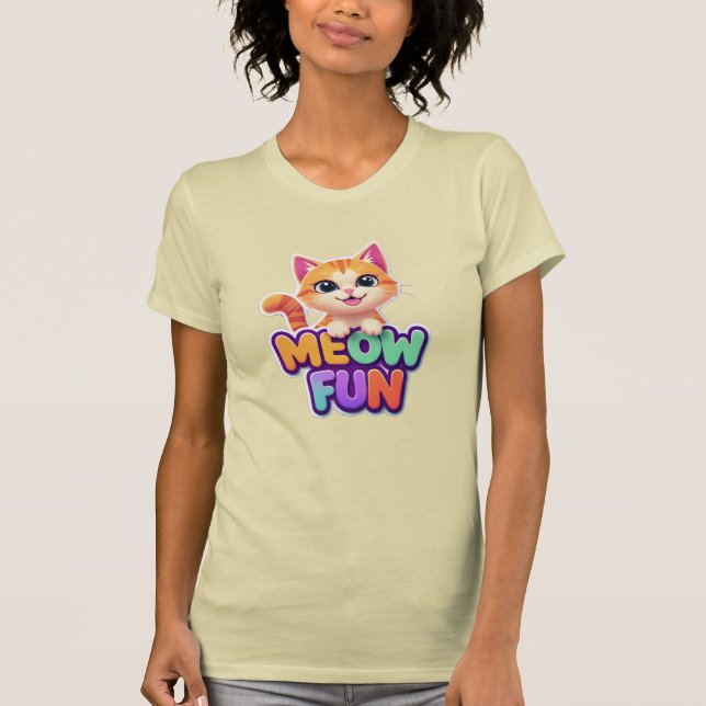 Meow Fun - Cute Smiling Cat T-Shirt (Framsida)