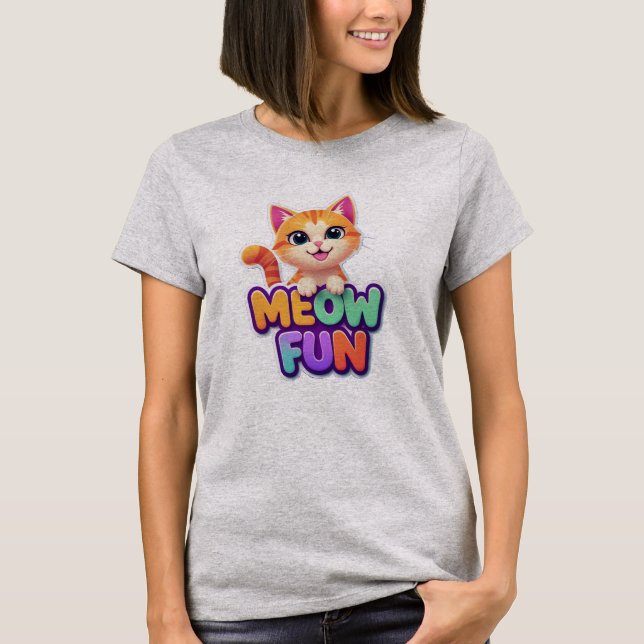 Meow Fun - Cute Smiling Cat T-Shirt (Framsida)