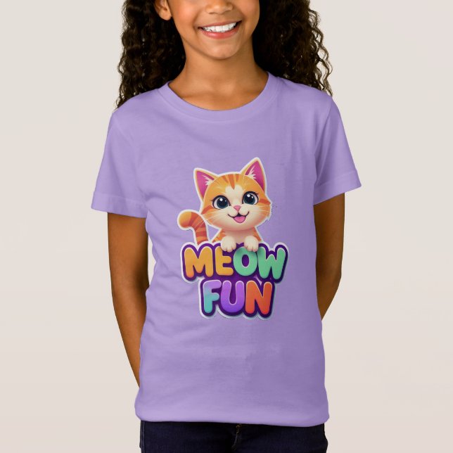 Meow Fun - Cute Smiling Cat T-Shirt (Framsida)