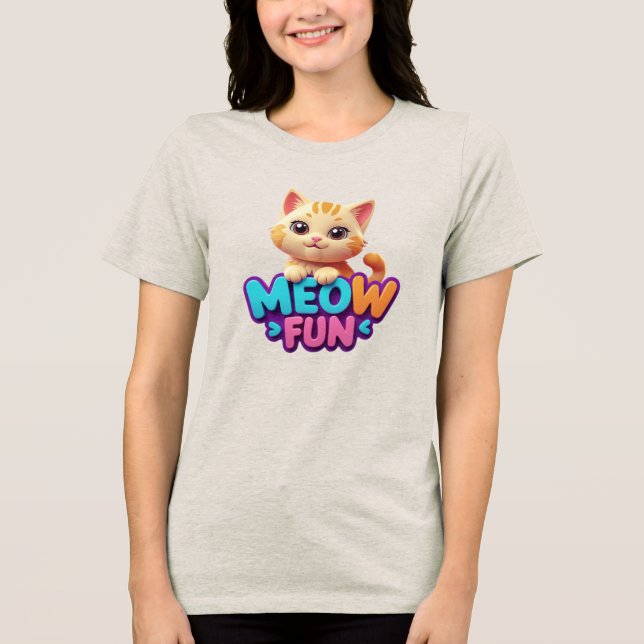 Meow Fun - Söt Blick Katt Tri-Blend Tröja (Framsida)