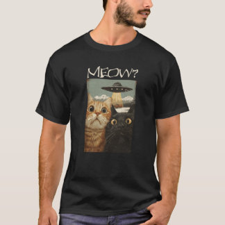 Meow Funny Cats UFO Vintage Cat Lovers Alien Space T Shirt