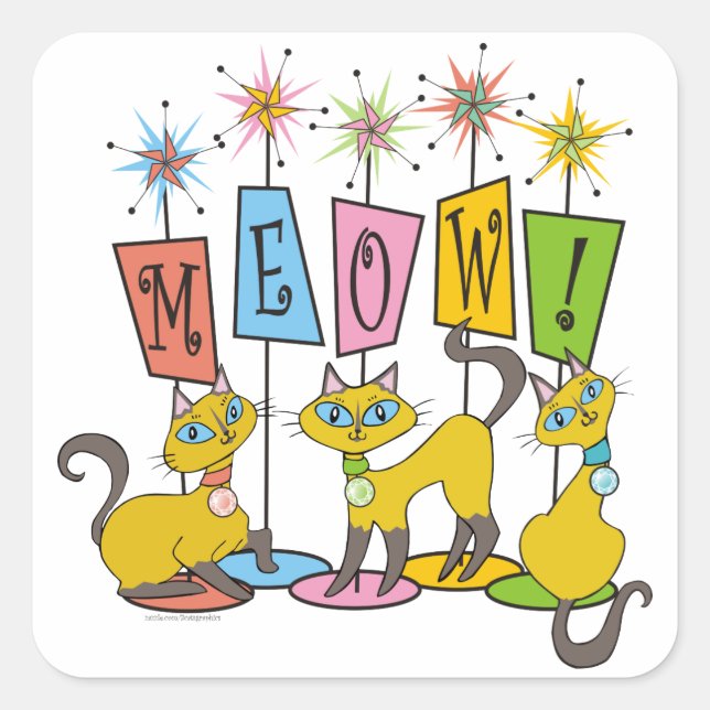 Meow! Fyrkantigt Klistermärke (Framsida)