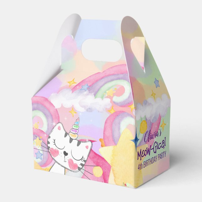 Meow-gical caticorn-födelsedag Favor Box Presentaskar (Framsidan Sidan)