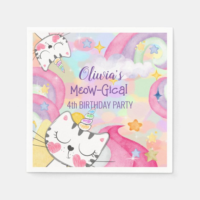 Meow-gical caticorn-födelsedag papper napkin pappersservett (Framsidan)