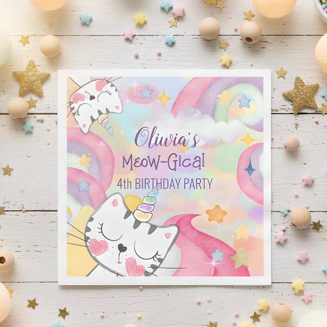 Meow-gical caticorn-födelsedag papper napkin pappersservett (Skapare uppladdad)