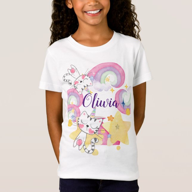 Meow-gical caticorn personlig girl t-shirt (Framsida)