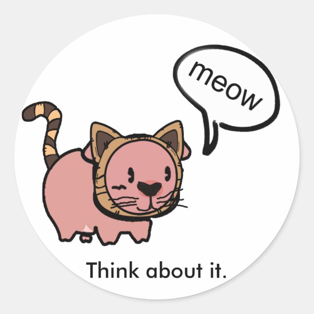 Meow Gris Stickers Runt Klistermärke (Framsida)