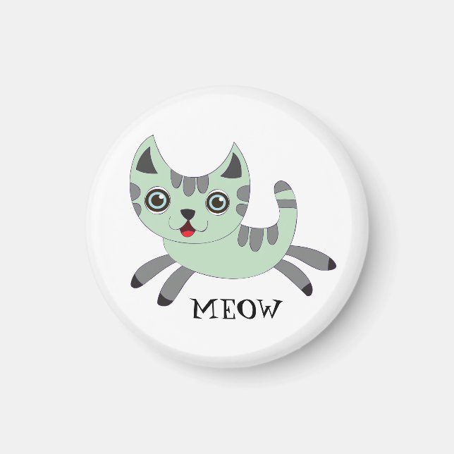 MEOW: Grönt Cat Runnin' Magnet (Framsidan)