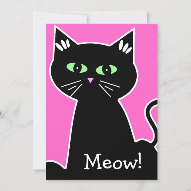  Meow! Grönt Eyed Black Cat Bachelorette Party Inbjudningar (Framsida)