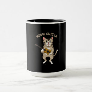Meow Guitar Cute Cat som spelar Guitar Funny Kattu Mugg