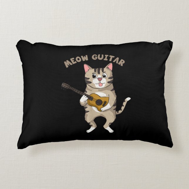 Meow Guitar Cute Cat som spelar Guitar Funny Kattu Prydnadskudde (Framsidan)