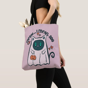 Meow I Elak Boo Cat Ghost Lila Halloween Tygkasse