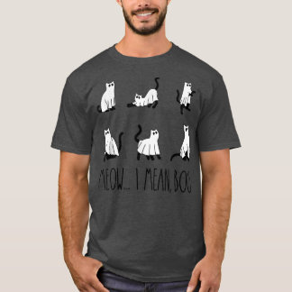 Meow I Elak Boo Ghost Cat Spooky Vibes Funny Hallo T Shirt