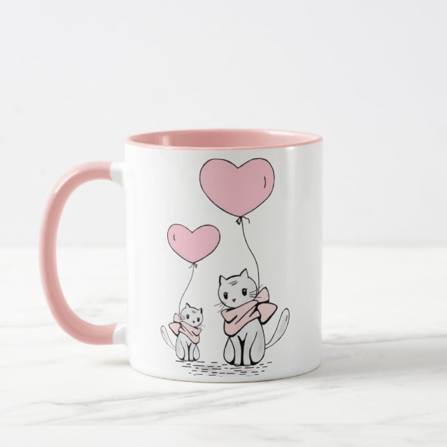 Meow Kärlek: Cute Cat Embrace Mugg (Vänster)
