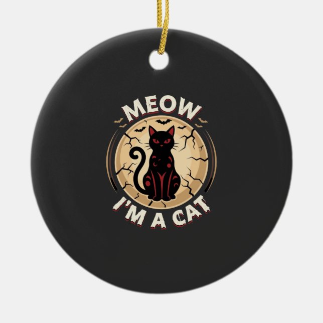 Meow Katt Halloween Grafisk Design_1 Julgransprydnad Keramik (Framsidan)