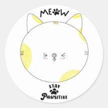 Meow Keep Positive Spoged Gult Kawaii Cat