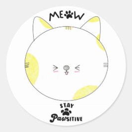 Meow Keep Positive Spoged Gult Kawaii Cat Runt Klistermärke