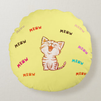 Meow Kitten Print Round Pillow Rund Kudde