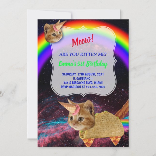 MEOW! Kitten Space-partikbjudan Inbjudningar (Framsida)
