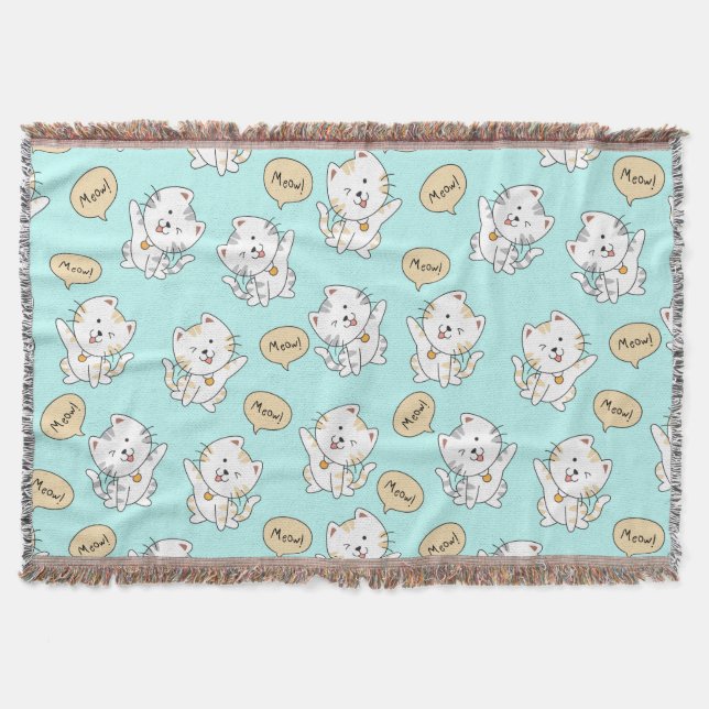 Meow Kittens - Cute Cat Throw Blanket Filt (Framsidan)