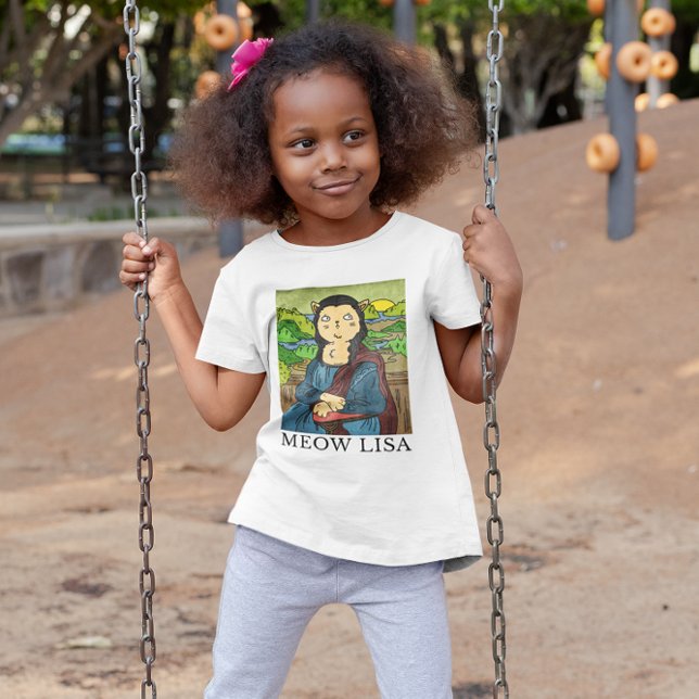 Meow Lisa Funny Cat Art Masterbit Girl T Shirt (Skapare uppladdad)