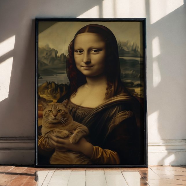 Meow Lisa Poster (Ever wondered what’s the reason for that mysterious Mona Lisa smile? )