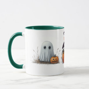 "Meow-lloween" Witch Cat and Ghost Halloween Mugg