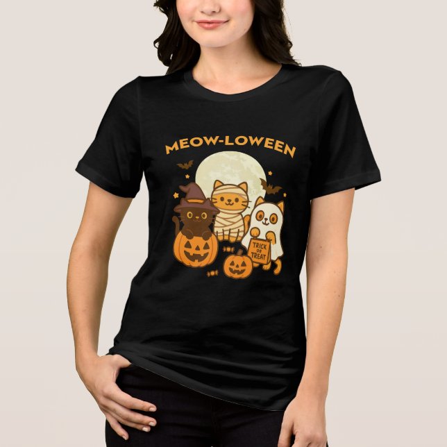 Meow-loween - Cute Halloween Cat Costume Design T Shirt (Framsida)
