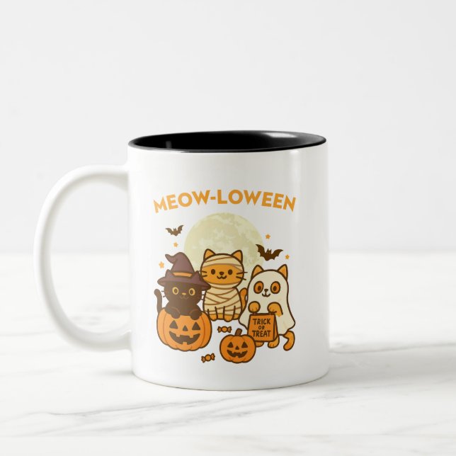 Meow-loween - Cute Halloween Cat Costume Design Två-Tonad Mugg (Vänster)