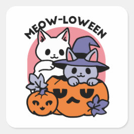 Meow-Loween - Cute Halloween Cat Design Fyrkantigt Klistermärke