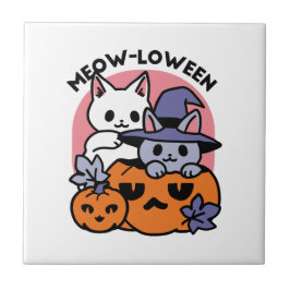 Meow-Loween - Cute Halloween Cat Design Kakelplatta