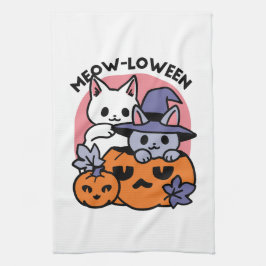 Meow-Loween - Cute Halloween Cat Design Kökshandduk