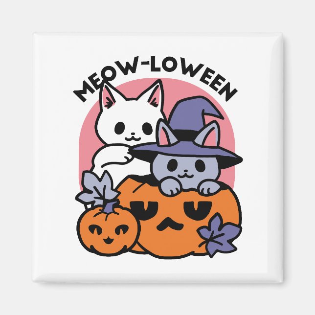 Meow-Loween - Cute Halloween Cat Design Magnet (Framsidan)